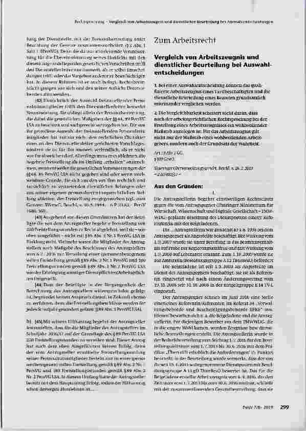 Vorschauseite 1: Vergleich von Arbeitszeugnis und dienstiicher Beurteilung bei Auswahlentscheidungen