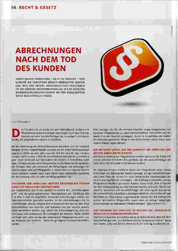 Vorschauseite 1: ABRECHNUNGEN NACH DEM TOD DES KUNDEN
