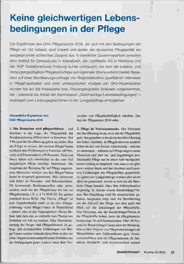 Vorschauseite 1: Keine gleichwertigen Lebensbedingungen in der Pflege