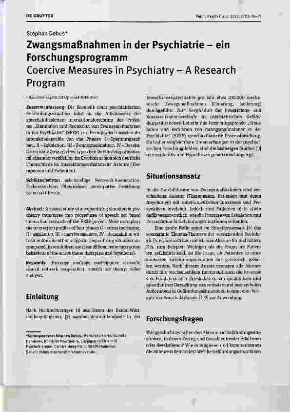 Vorschauseite 1: Zwangsmaßnahmen in der Psychiatrie - ein Forschungsprogramm