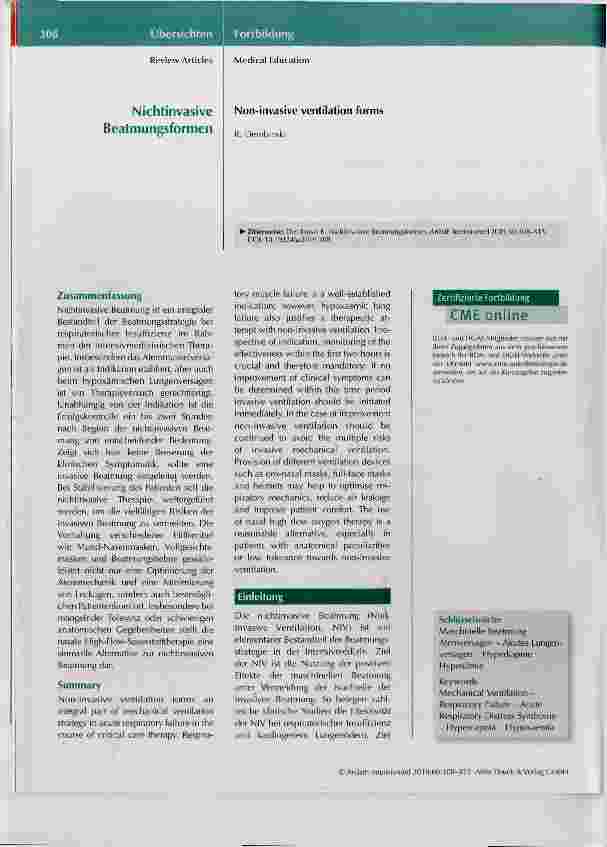 Vorschauseite 1: Nichtinvasive Beatmungsformen