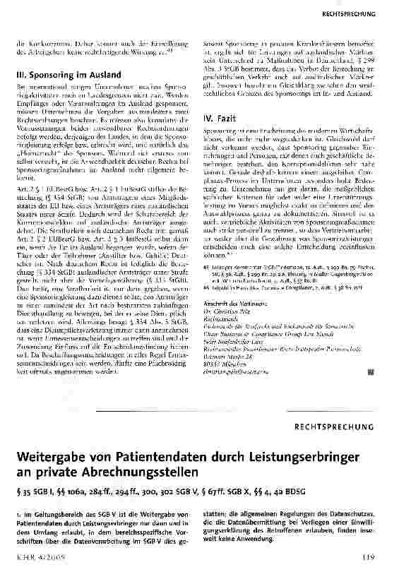 Vorschauseite 1: Weitergabe von Patientendaten durch Leistungserbringer an private Abrechnungsstellen