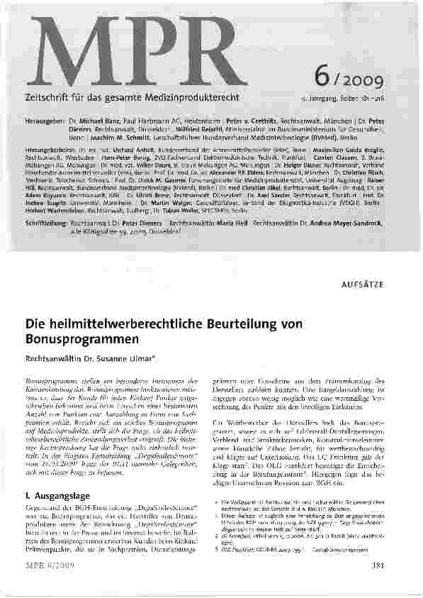 Vorschauseite 1: Die heilmittelwerberechtliche Beurteilung von Bonusprogrammen