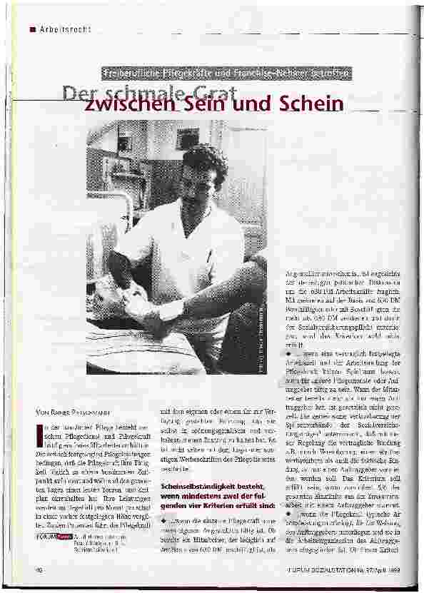 Vorschauseite 1: Freiberufliche Pflegekräfte und Frankhise-Nehmer betroffenDer schmale Grat zwischen Sein uns Schein