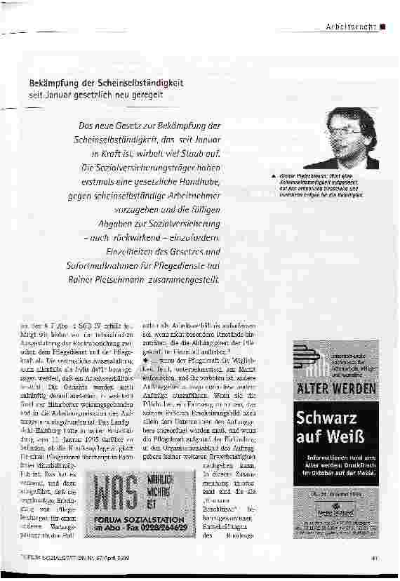 Vorschauseite 2: Freiberufliche Pflegekräfte und Frankhise-Nehmer betroffenDer schmale Grat zwischen Sein uns Schein