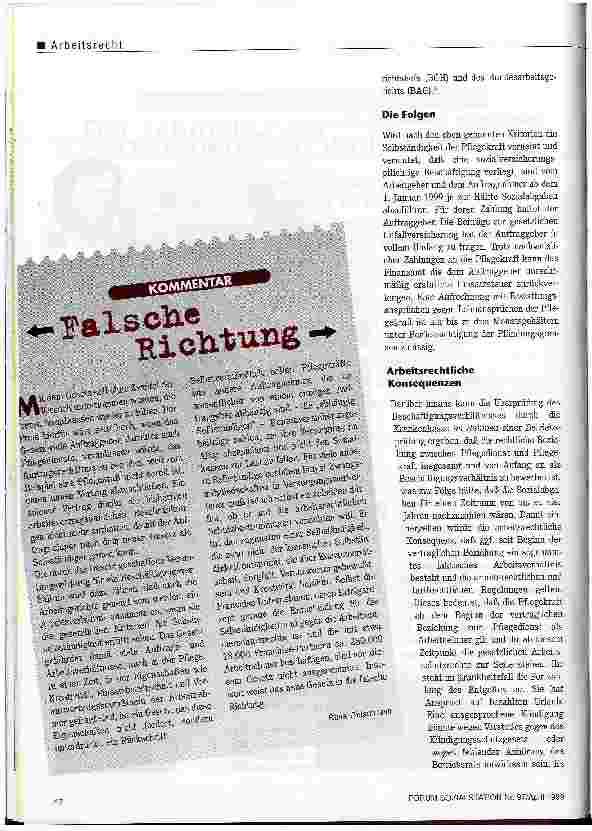 Vorschauseite 3: Freiberufliche Pflegekräfte und Frankhise-Nehmer betroffenDer schmale Grat zwischen Sein uns Schein