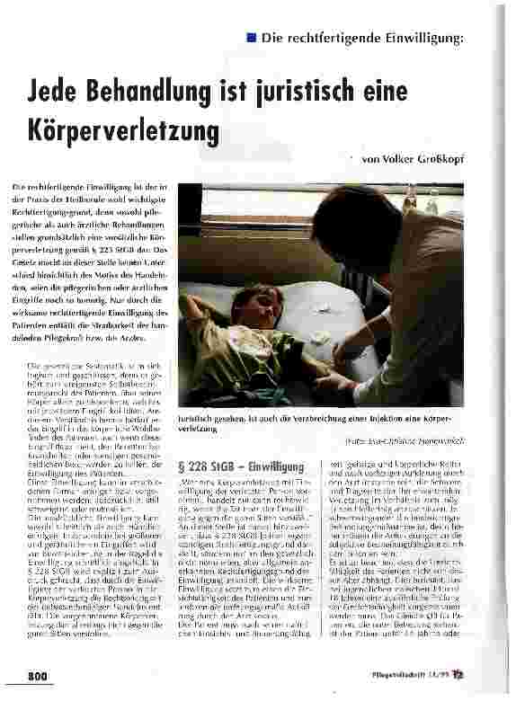Vorschauseite 1: Jede Behandlung ist juristisch eine Körperverletzung Die rechtfertigende Einwilligung