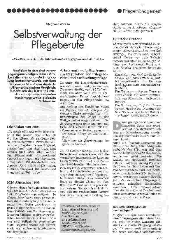 Vorschauseite 1: Selbstverwaltung der Pflegeberufe Ein Weg zurück in die internationale Pflegegemeinschaft, Teil 4