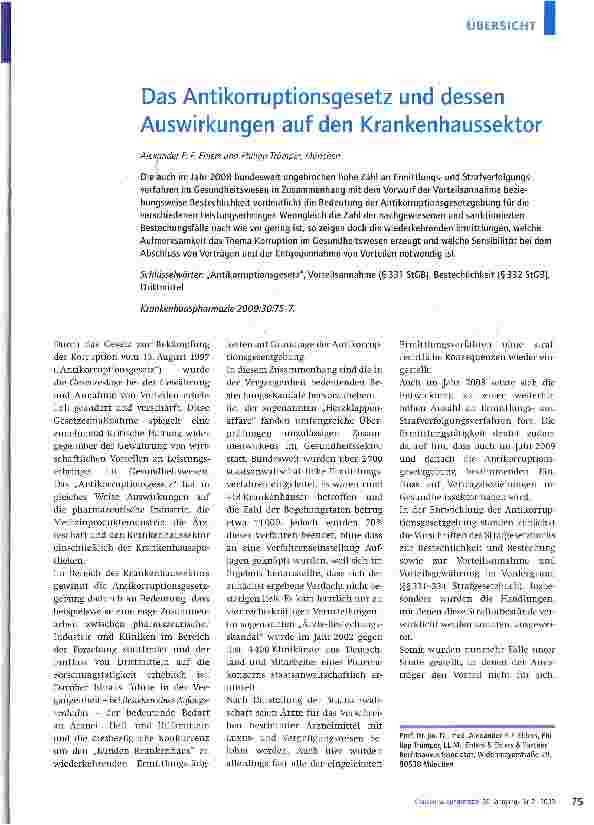 Vorschauseite 1: Das Antikorruptionsgesetz und dessen Auswirkungen auf den Krankenhaussektor