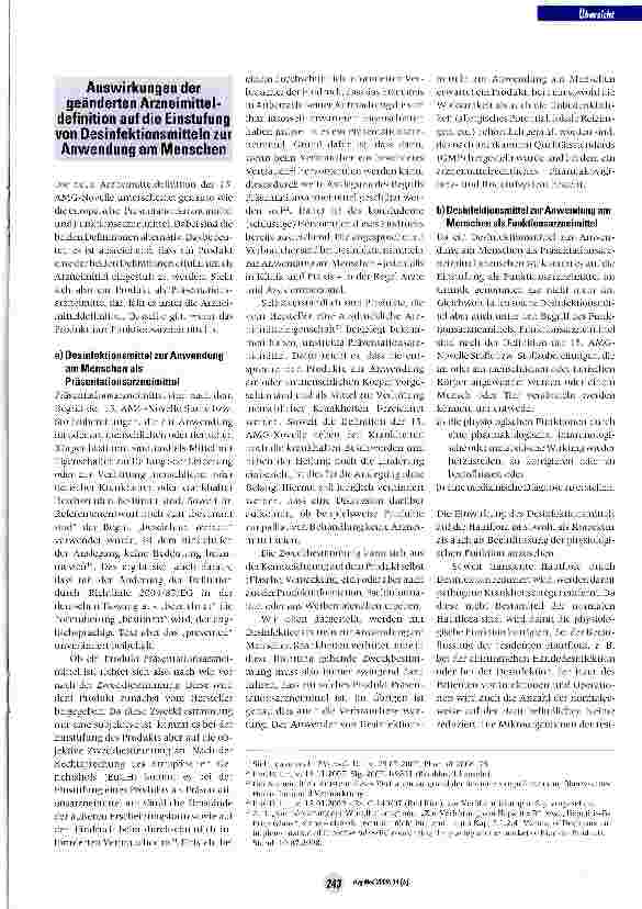 Vorschauseite 4: Desinfektionsmittel zur Anwendung am MenschenEinstufung als Arzneimittel auch nach der 15. AMG-Novelle