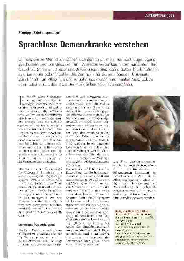 Vorschauseite 1: Sprachlose Demenzkranke verstehen