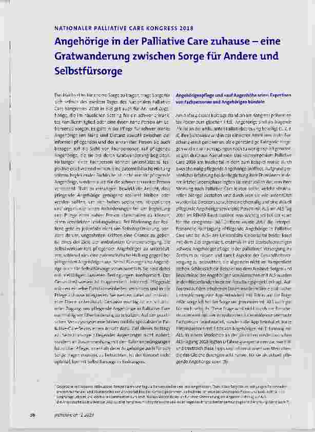 Vorschauseite 1: Angehörige in der Palliative Care zuhause - eine Gratwanderung zwischen Sorge für Andere und Selbstfürsorge