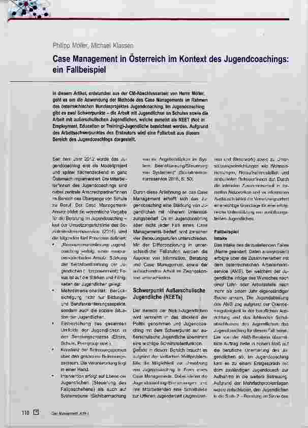 Vorschauseite 1: Case Management in Österreich im Kontext des Jugendcoachings: ein Fallbeispiel