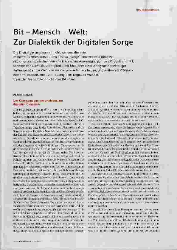 Vorschauseite 1: Bit - Mensch - Welt: Zur Dialektik der Digitalen Sorge