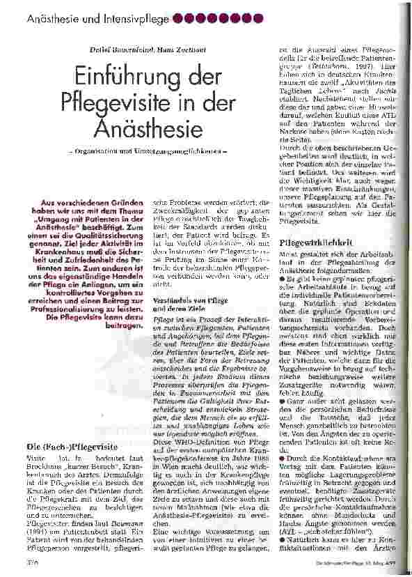 Vorschauseite 1: Einführung der Pflegevisite in der Anästhesie Organisation und Umsetzungsmöglichkeiten