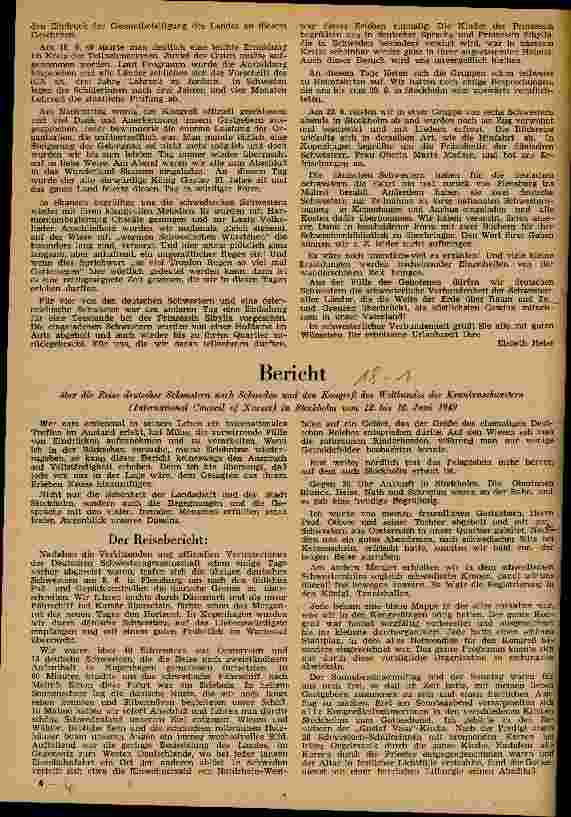Vorschauseite 1: Bericht über die Reise deutscher Schwestern nach Schweden und den Kongreß des Weltbundes in Stockholm vom 12.-16.Juni 1949