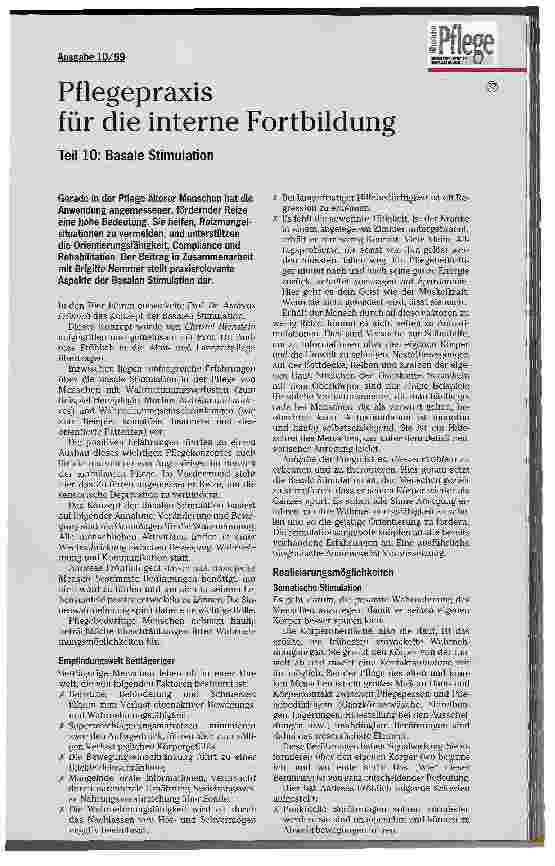 Vorschauseite 1: Pflegepraxis für die interne Fortbildung Teil 10: Basale Stimulation