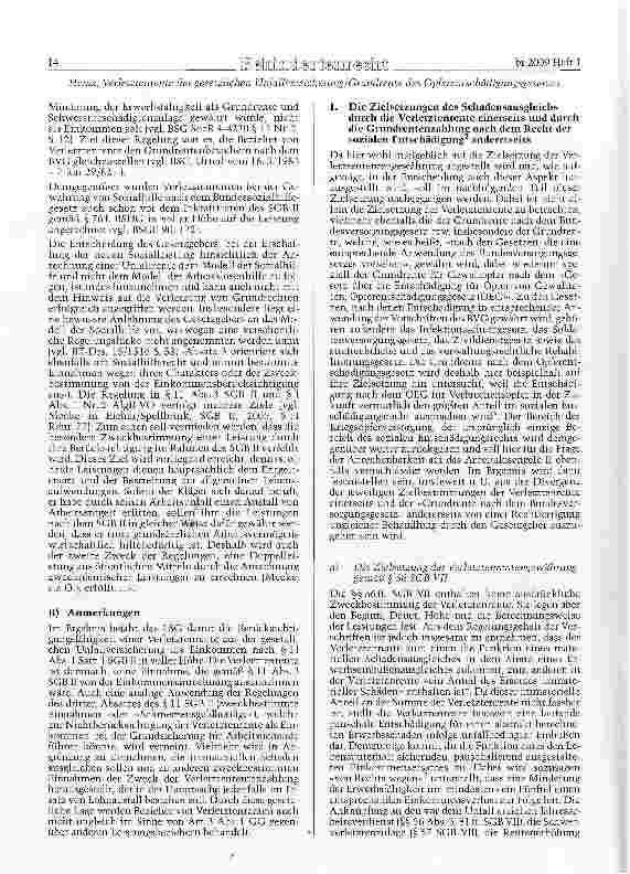 Vorschauseite 2: Die Verletztenrente der gesetzlichen Unfallversicherung einerseits und die Grundrente des Opferentschädigungsgesetzes andererseits - anrechenbares Einkommen im Sinne des Rechtes d…