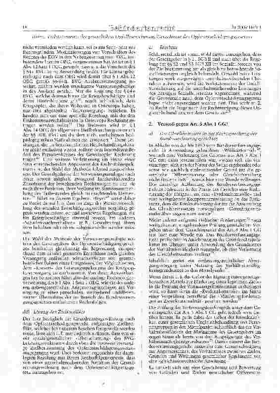 Vorschauseite 6: Die Verletztenrente der gesetzlichen Unfallversicherung einerseits und die Grundrente des Opferentschädigungsgesetzes andererseits - anrechenbares Einkommen im Sinne des Rechtes d…