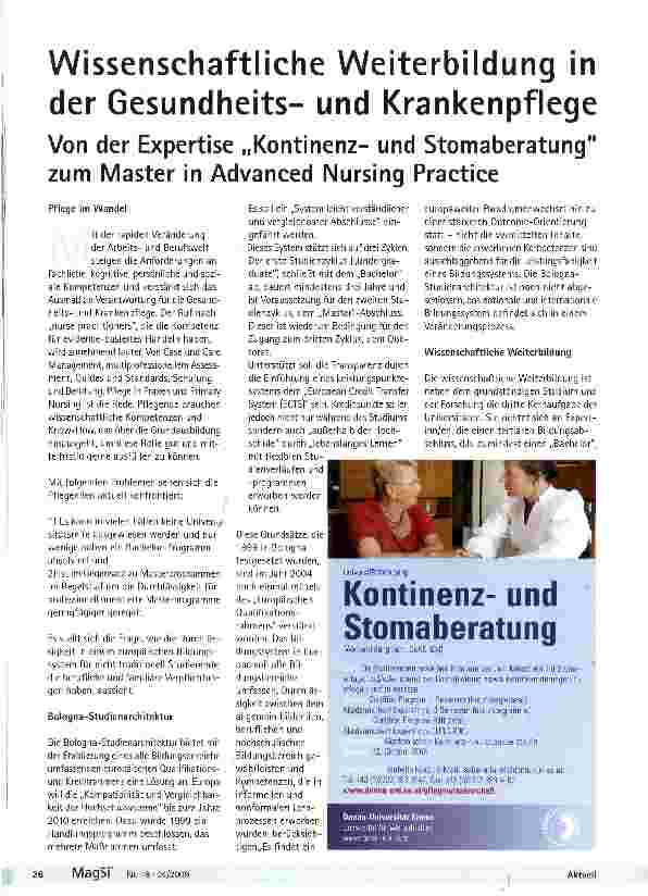 Vorschauseite 1: Wissenschaftliche Weiterbildung in der Gesundheitsund Krankenpflege