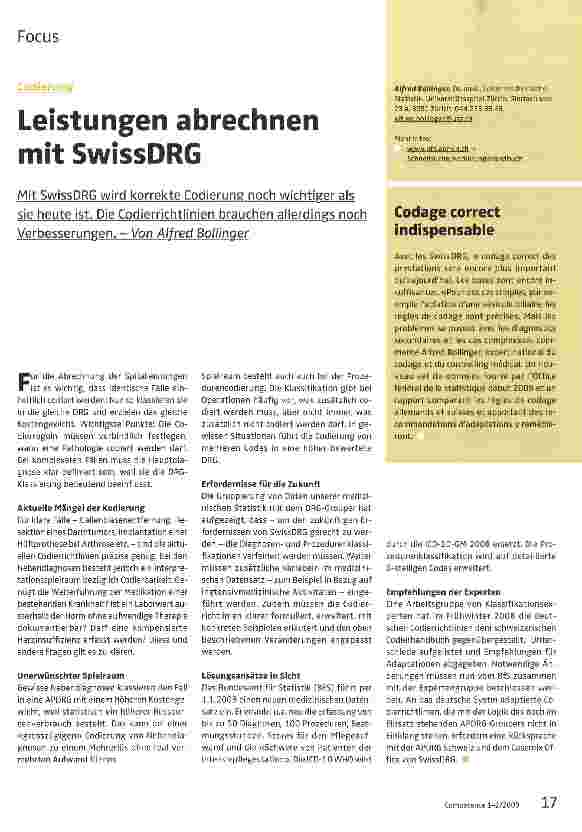Vorschauseite 1: Leistungen abrechnen mit SwissDRG
