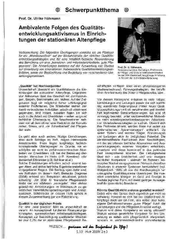 Vorschauseite 1: Ambivalente Folgen des Qualitäts-entwicklungsaktivismus in Einrichtungen der stationären Altenpflege