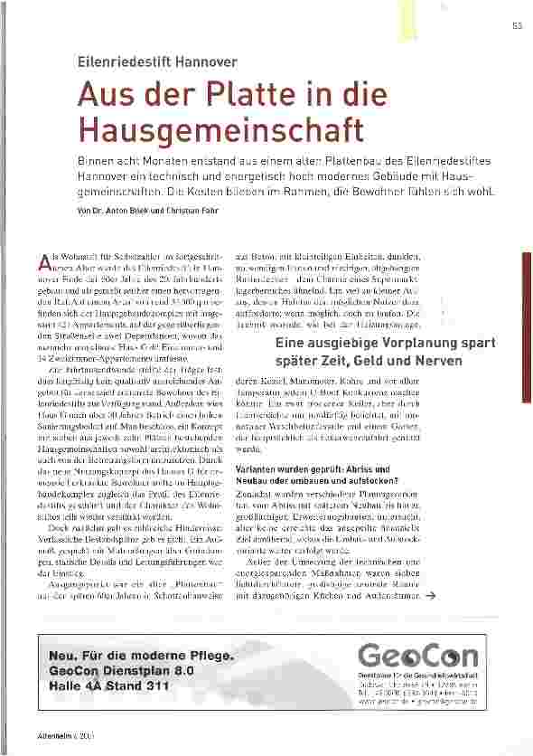Vorschauseite 1: EiLenriedestift HannoverAus der Platte in die Hausgemeinschaft