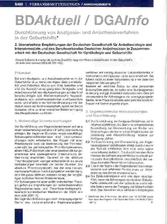 Vorschauseite 1: Durchführung von Analgesieund Anästhesieverfahren in der Geburtshilfe