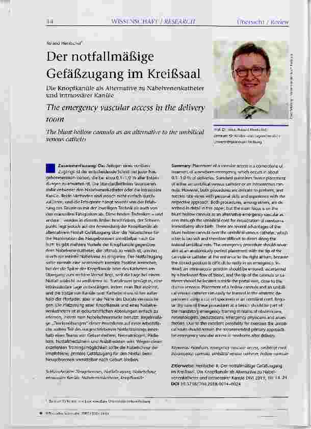 Vorschauseite 1: Der notfallmäßige Gefäßzugang im Kreißsaal