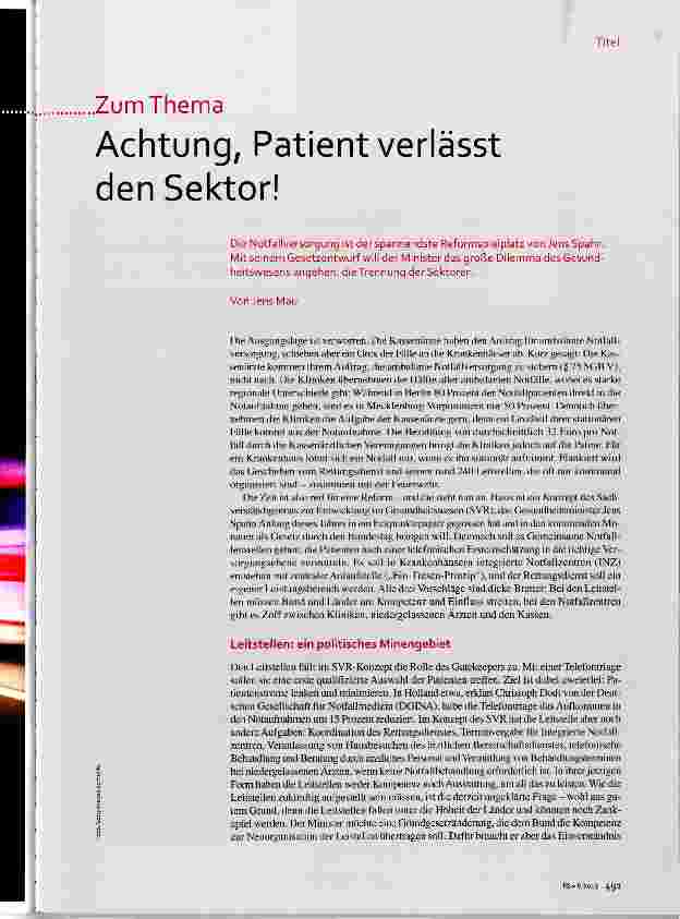Vorschauseite 1: Achtung, Patient verlässt den Sektor!