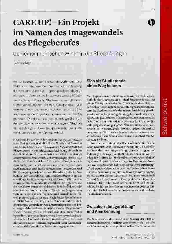 Vorschauseite 1: CARE UP! Ein Projekt im Namen des Imagewandels des Pflegeberufes