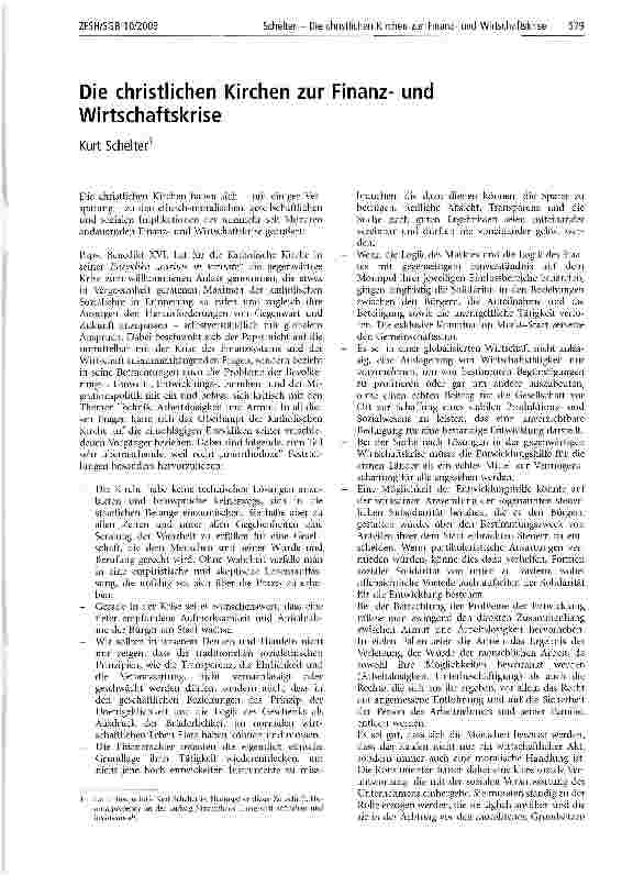 Vorschauseite 1: Die christlichen Kirchen zur Finanzund Wirtschaftskrise