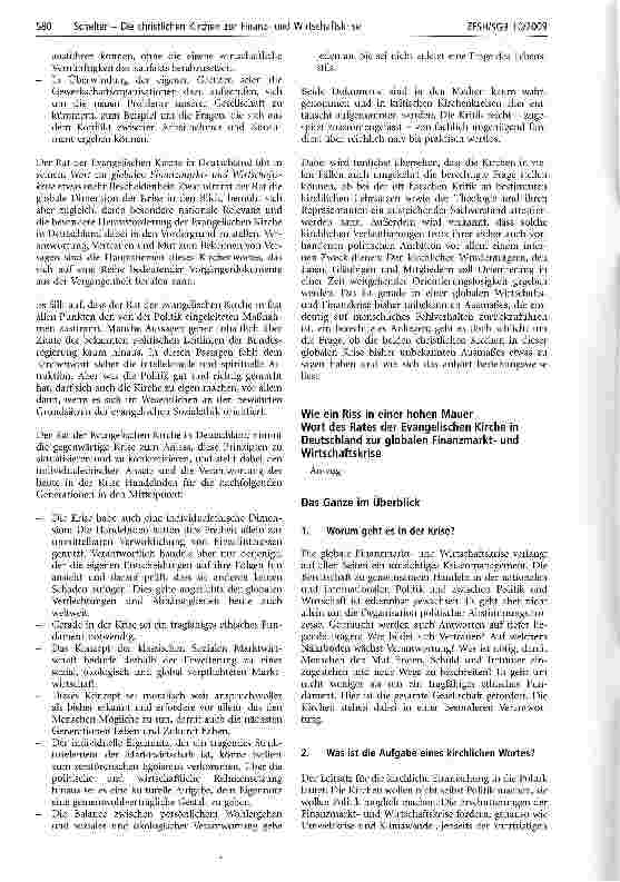 Vorschauseite 2: Die christlichen Kirchen zur Finanzund Wirtschaftskrise