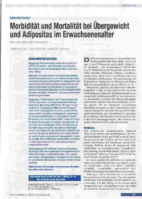 Vorschauseite 1: Morbidität und Mortalität bei Übergewicht und Adipositas im Erwachsenenalter