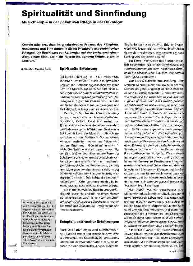 Vorschauseite 1: Spiritualität und Sinnfindung Musiktherapie in der palliativen Pflege in der Onkologie
