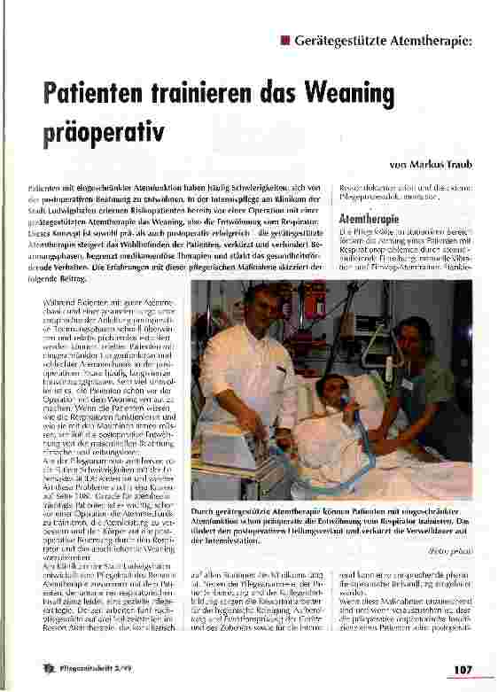 Vorschauseite 1: Gerätegestützte Atemtherapie: Patienten trainieren das Weaning präoperativ
