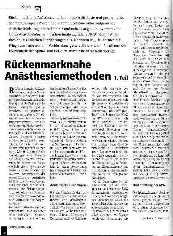 Vorschauseite 1: Rückenmarknahe Anästhesiemethoden