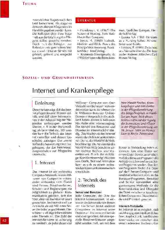 Vorschauseite 1: Internet und Krankenpflege