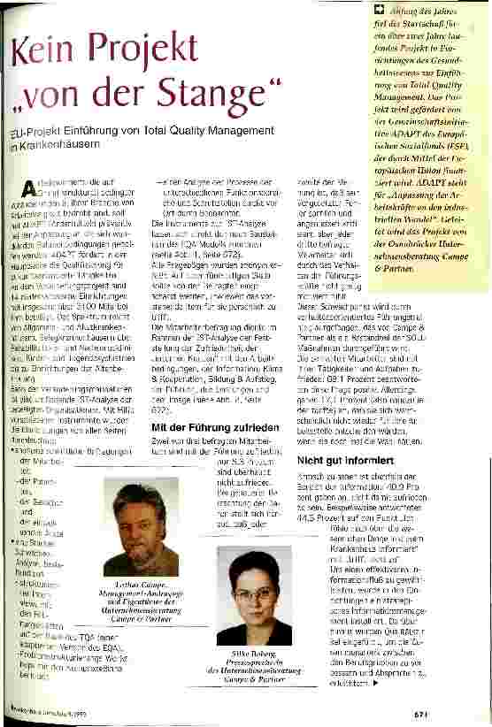 Vorschauseite 1: Kein Projekt von der Stange EU-Projekt Einführung von Total Quality Management in Krankenhäusern
