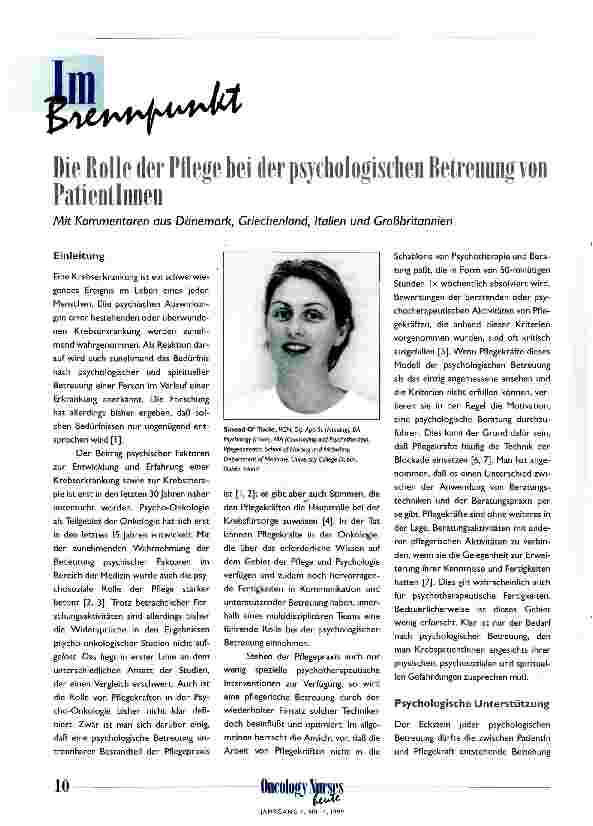 Vorschauseite 1: Die Rolle der Pflege bei der psychologischen Betreuung von PatientInnen Mit Kommentaren aus Dänemark, Griechenland, Italien und Großbritannien