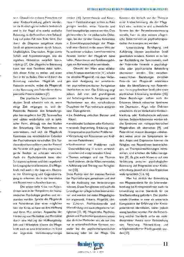 Vorschauseite 2: Die Rolle der Pflege bei der psychologischen Betreuung von PatientInnen Mit Kommentaren aus Dänemark, Griechenland, Italien und Großbritannien
