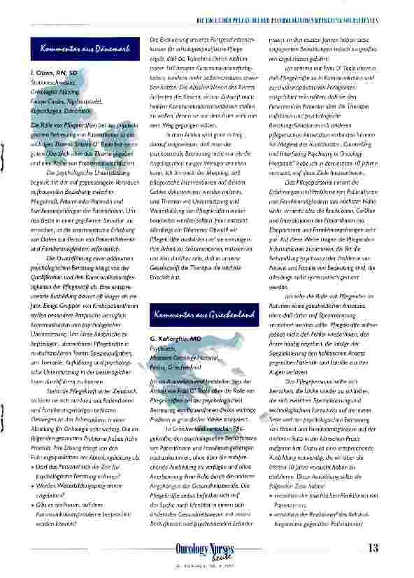 Vorschauseite 4: Die Rolle der Pflege bei der psychologischen Betreuung von PatientInnen Mit Kommentaren aus Dänemark, Griechenland, Italien und Großbritannien
