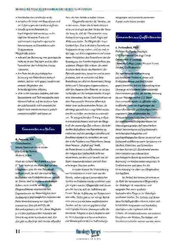 Vorschauseite 5: Die Rolle der Pflege bei der psychologischen Betreuung von PatientInnen Mit Kommentaren aus Dänemark, Griechenland, Italien und Großbritannien