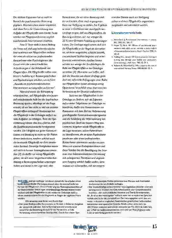 Vorschauseite 6: Die Rolle der Pflege bei der psychologischen Betreuung von PatientInnen Mit Kommentaren aus Dänemark, Griechenland, Italien und Großbritannien
