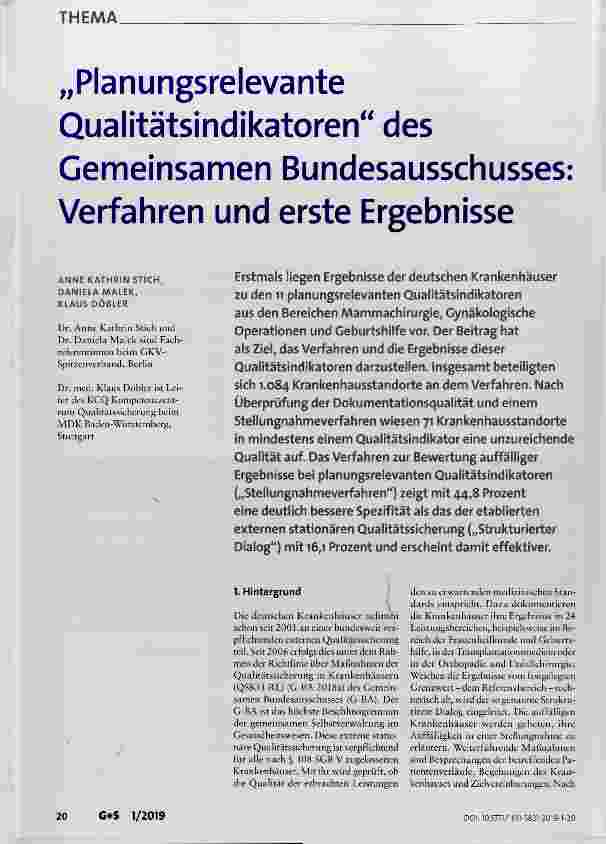 Vorschauseite 1: „Planungsrelevante Qualitätsindikatoren“ des Gemeinsamen Bundesausschusses: Verfahren und erste Ergebnisse