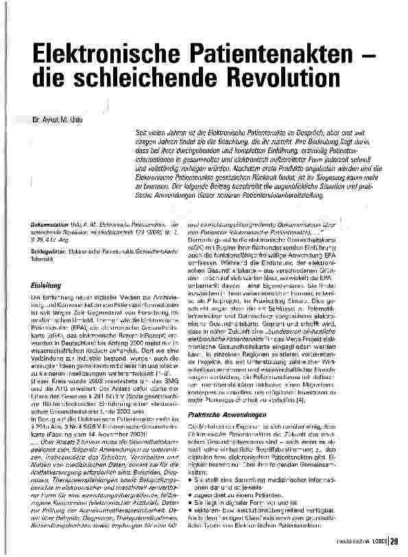 Vorschauseite 1: Elektronische Patientenakten -die schleichende Revolution