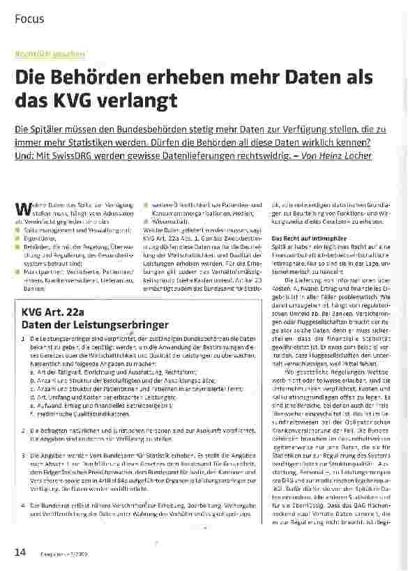 Vorschauseite 1: Die Behörden erheben mehr Daten als das KVG verlangt
