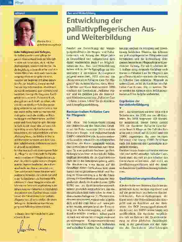 Vorschauseite 1: Ausund Weiterbildung Entwicklung der palliativpflegerischen Aus und Weiterbildung