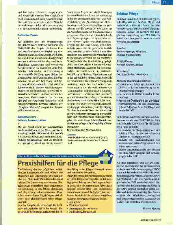 Vorschauseite 2: Ausund Weiterbildung Entwicklung der palliativpflegerischen Aus und Weiterbildung