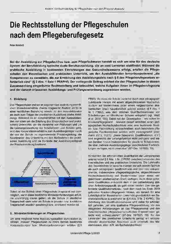 Vorschauseite 1: Die Rechtsstellung der Pflegeschulen nach dem Pflegeberufegesetz